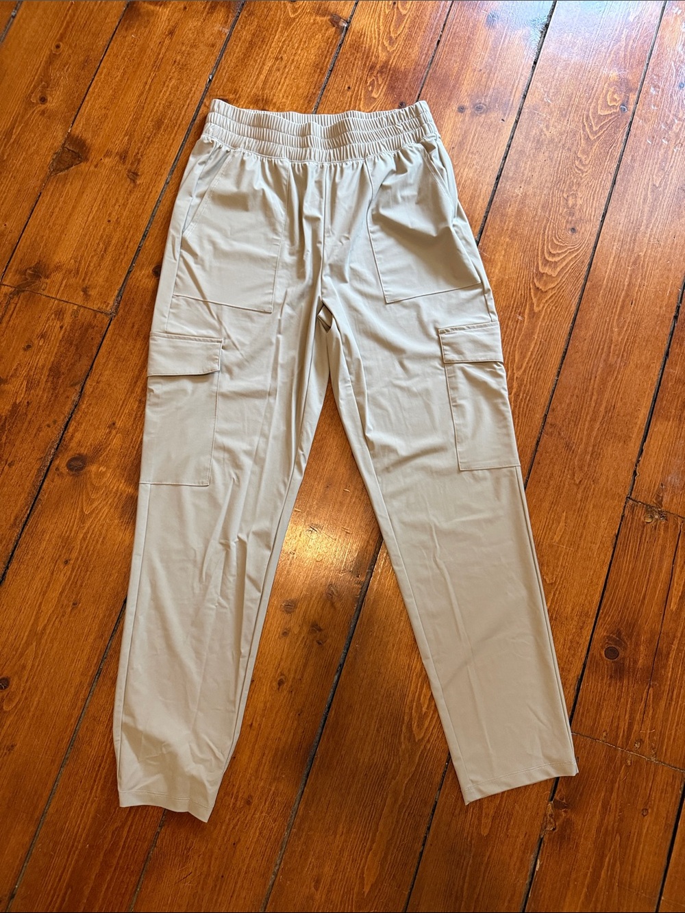 Elastic Waist Cargo Pants in Light Beige